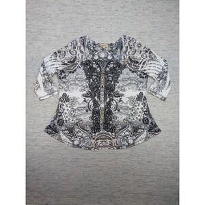 One World Paisley Print Top 1X Crochet‎ Hippie Artsy Boho Floral Gothic Glam